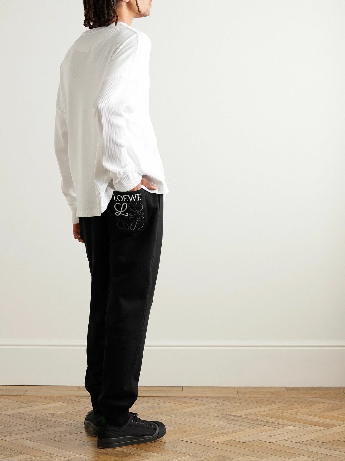 LOEWE - Tapered Cotton-Jersey Sweatpants - Black