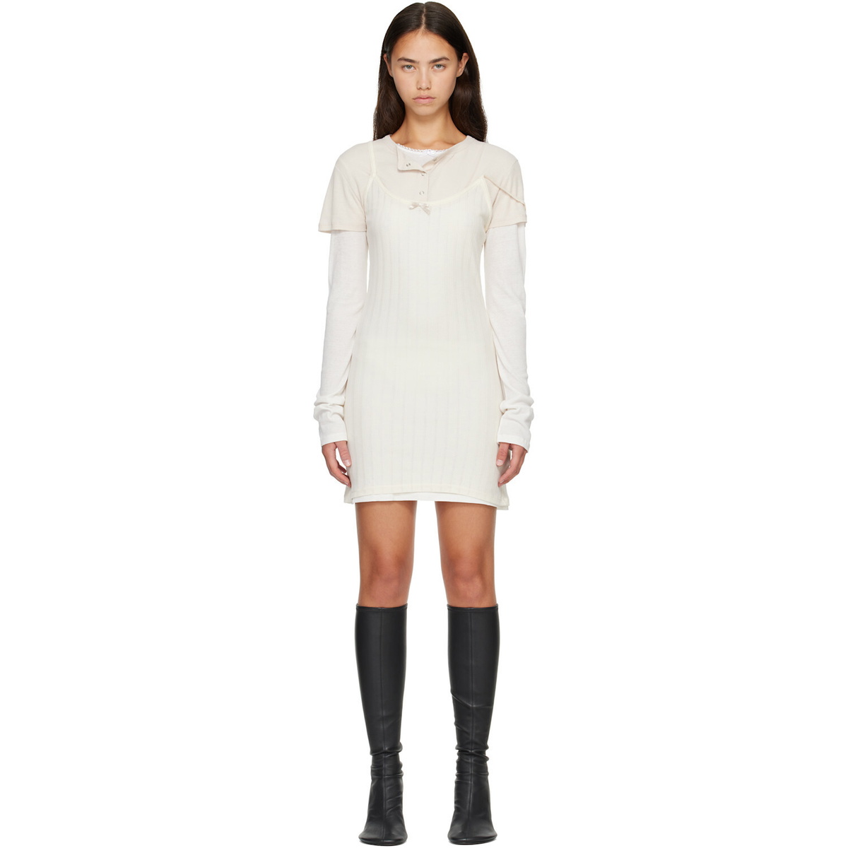 Acne Studios Beige & Off-White Layered Minidress