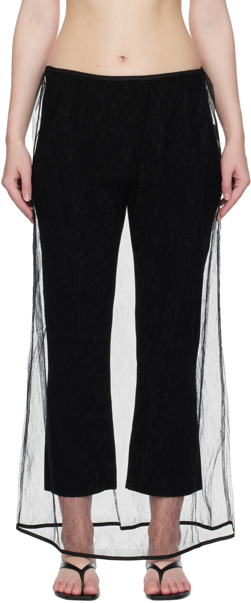 AMOMENTO Black Sheer Lace Long Maxi Skirt