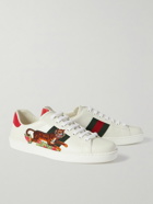 GUCCI - Ace Appliquéd Webbing-Trimmed Leather Sneakers - White