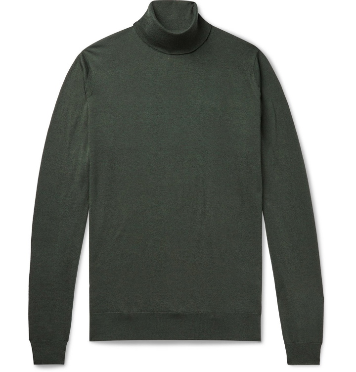 Photo: John Smedley - Cherwell Wool and Cotton-Blend Rollneck Sweater - Green