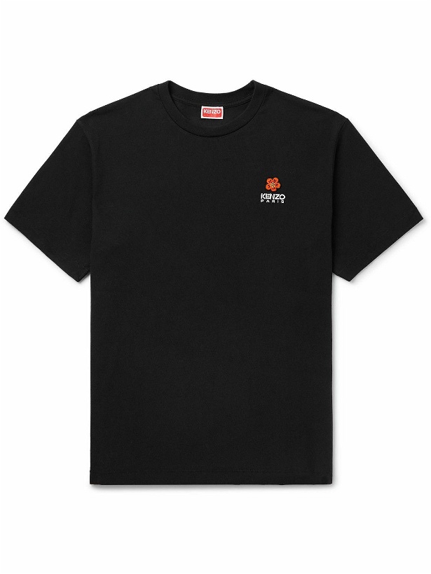 Photo: KENZO - Appliquéd Logo-Embroidered Cotton-Jersey T-Shirt - Black