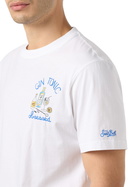 MC2 Saint Barth Man Cotton T-shirt With Gin Tonic Obsessed Embroidery