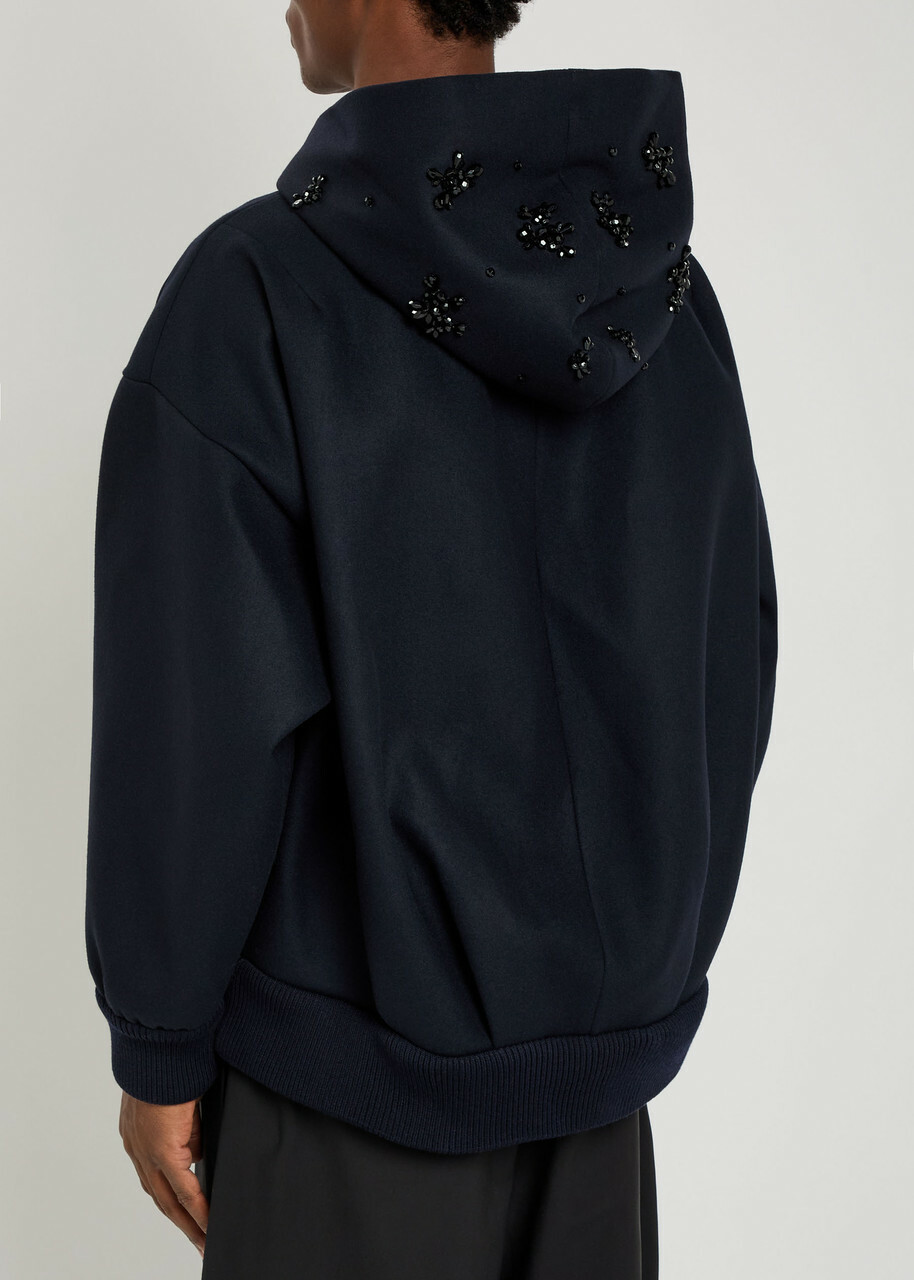 Simone Rocha Hooded Wool-blend Bomber Jacket Navy