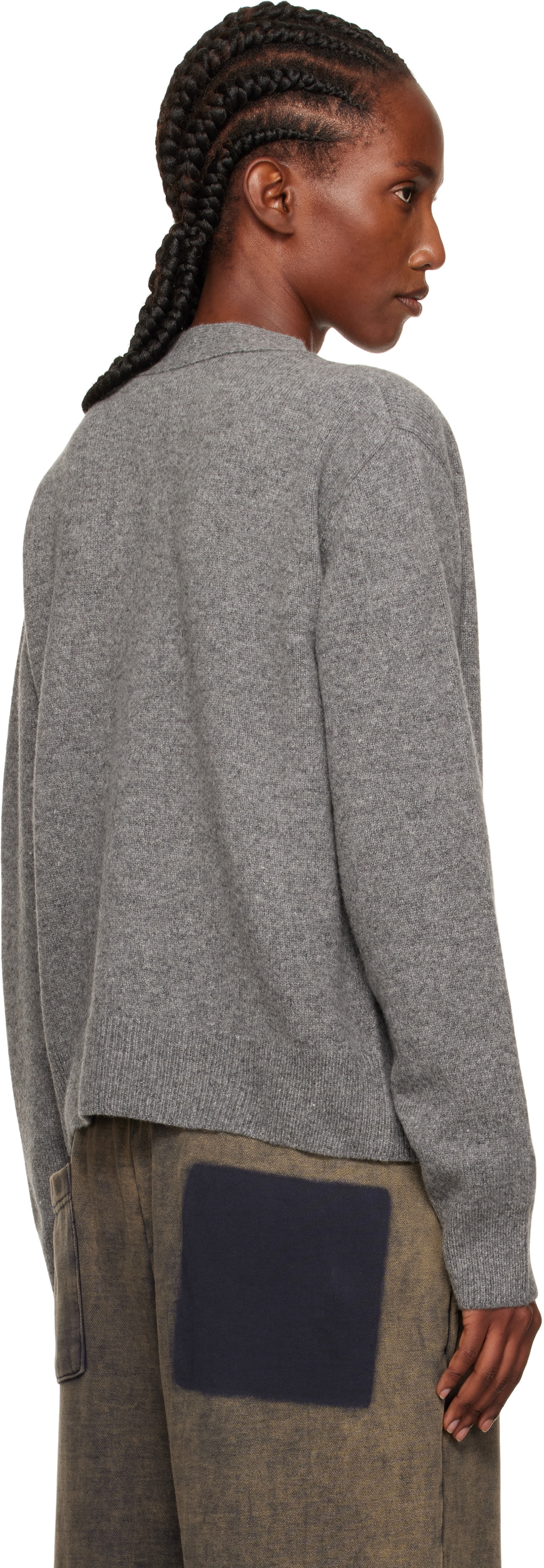 We11done Gray Pocket Logo Knit Cardigan