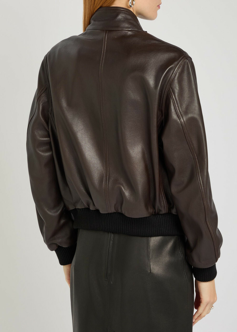 Nour Hammour Rios Leather Bomber Jacket Dark Brown