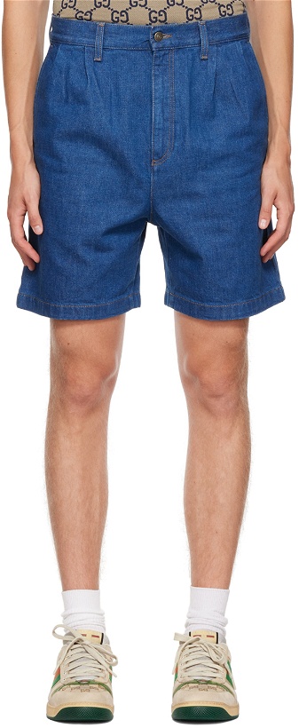 Photo: Gucci Blue Embroidered Shorts