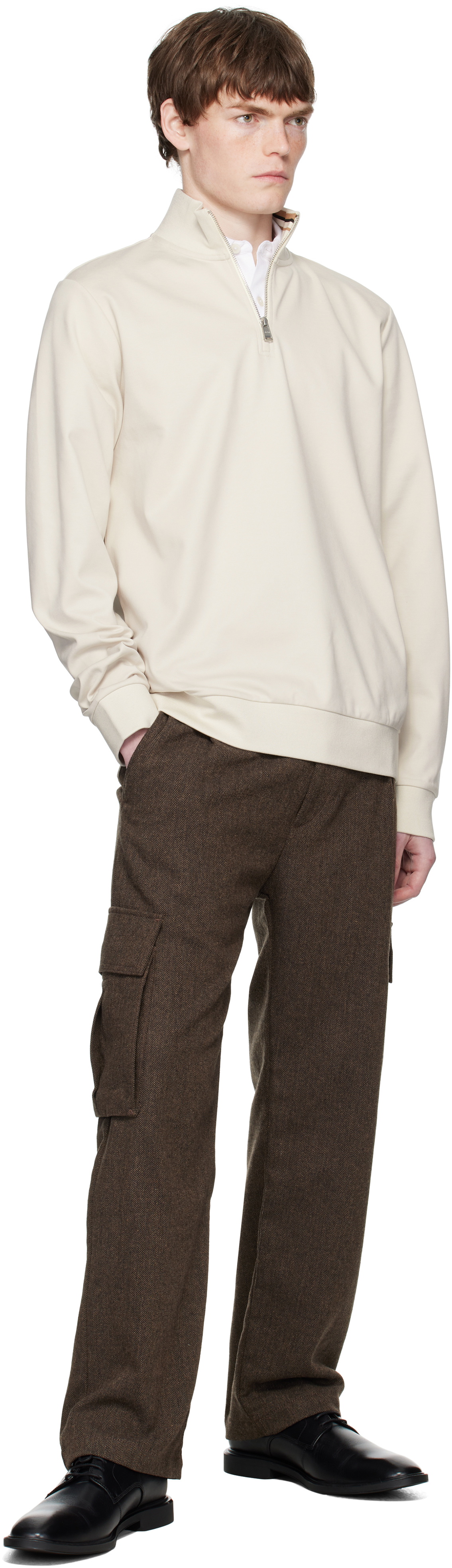 BOSS Beige Zip-Through Sweatshirt