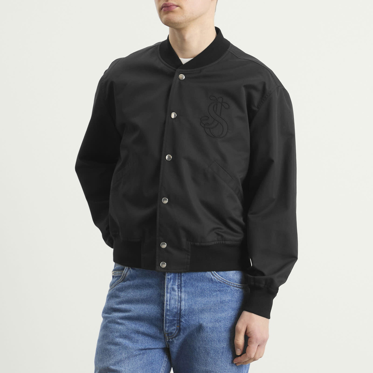 Jil Sander Men's Snap Closure Varsity Jacket in Black