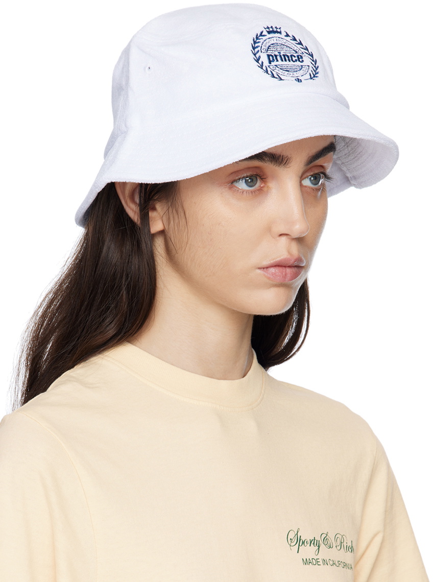 Sporty & Rich White Prince Edition Crest Bucket Hat Sporty & Rich