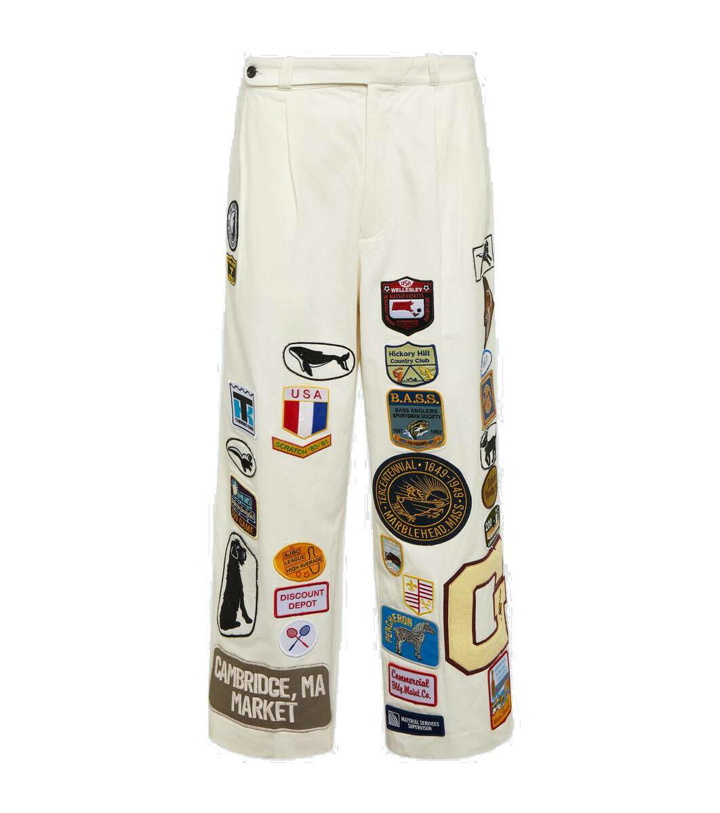 Photo: Bode Cambridge patch-appliqué cotton canvas wide-leg pants