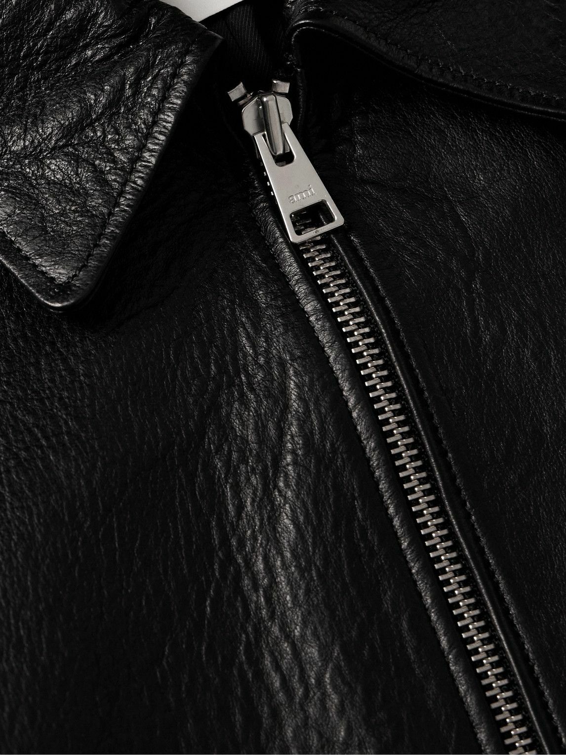 AMI PARIS - Textured-Leather Bomber Jacket - Black AMI AMI PARIS - Textured-Leather Bomber Jacket - Black AMI