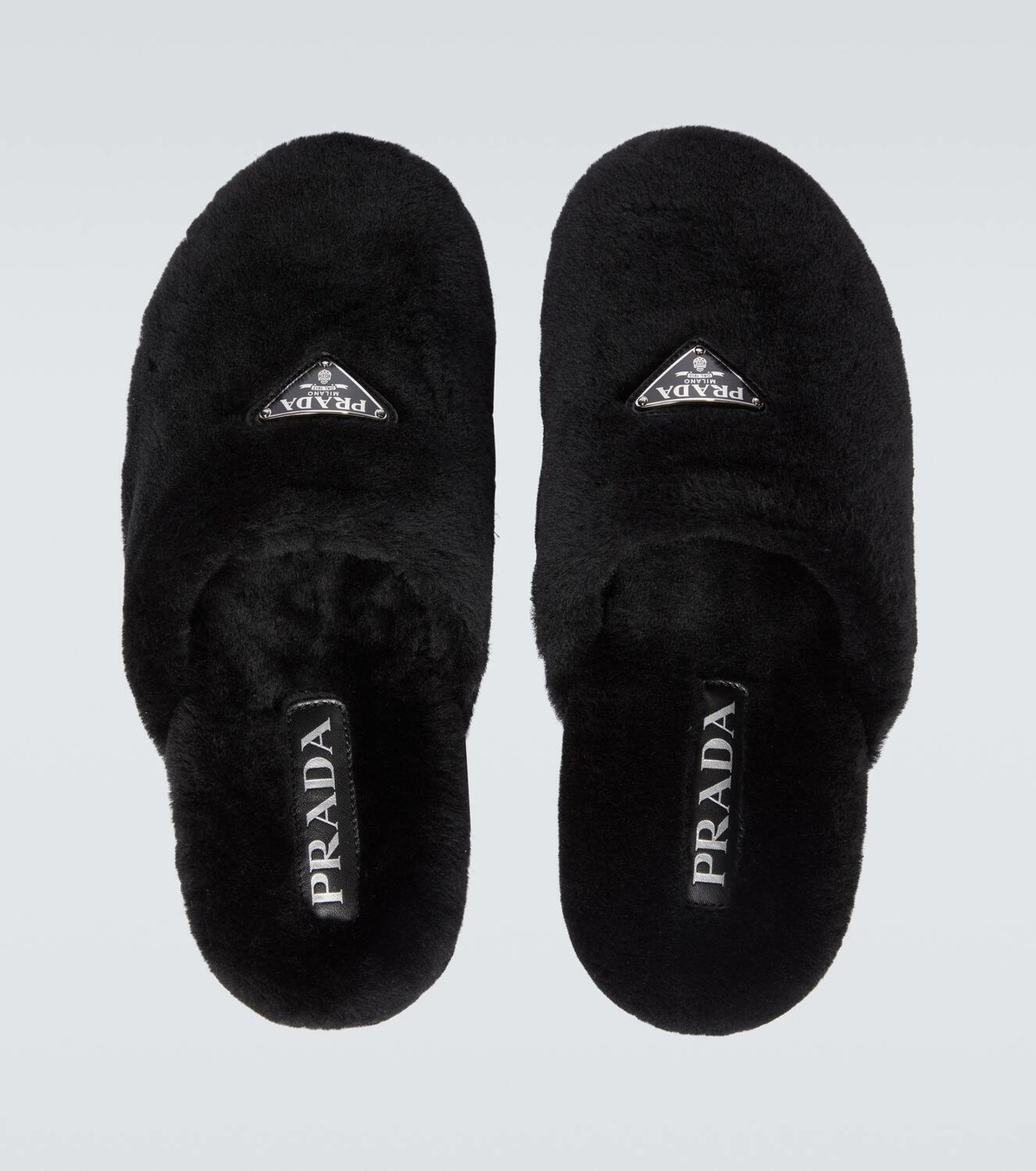 Prada Black Shearling Slippers Prada Shearling Triangle Logo 20mm Slippers 38 Black 1279851  main image 3