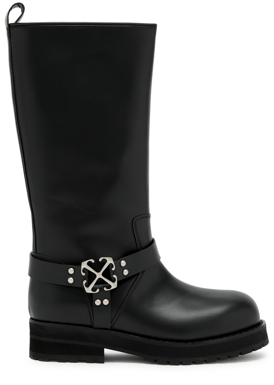 Off-white Off Track Leather Panelled Knee-high Boot Black
