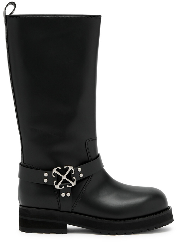 Photo: Off-white Off Track Leather Panelled Knee-high Boot Black