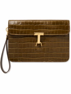 TOM FORD - Glossed Croc-Effect Leather Pouch