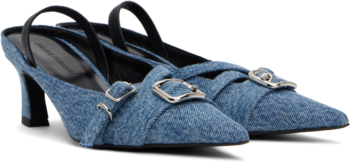 Justine Clenquet Blue Joan Slingback Heels