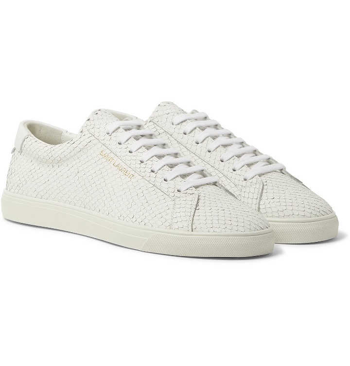 Photo: SAINT LAURENT - Andy Snake-Effect Leather Sneakers - White