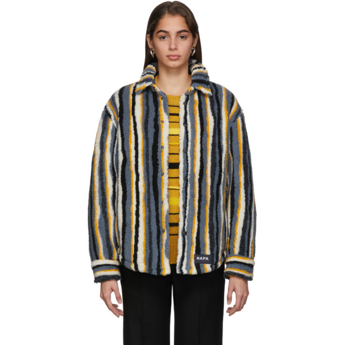 NAPA by Martine Rose Blue Striped Fleece Button-Up Jacket