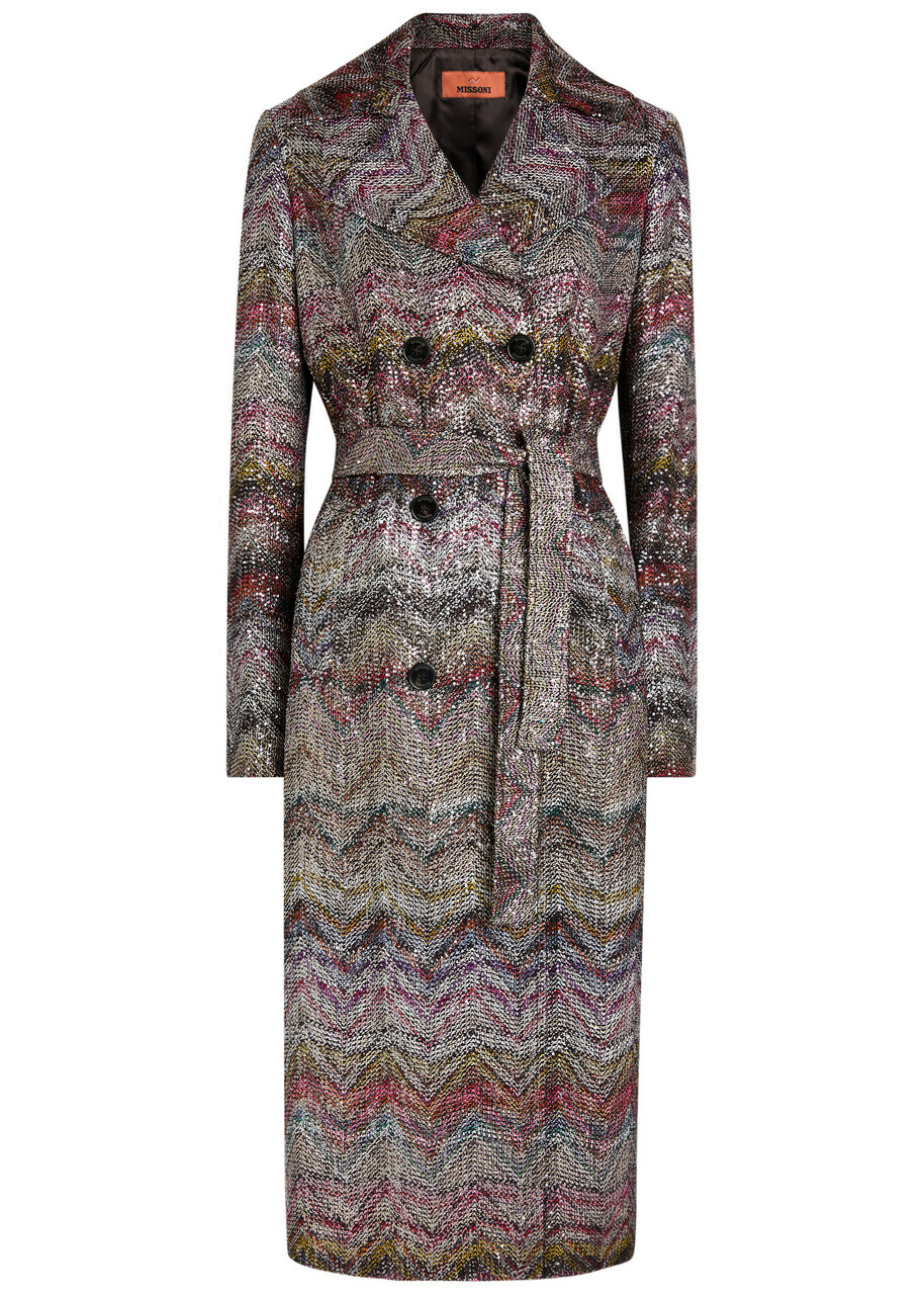 Missoni Embellished Zigzag-intarsia Trench Coat Multicoloured