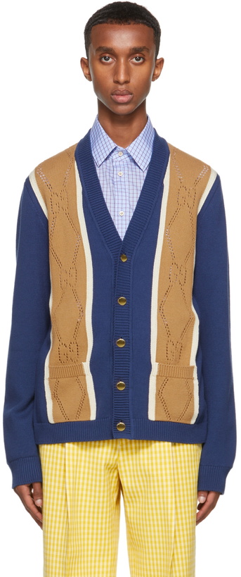 Photo: Gucci Blue & Beige GG Stitch Cardigan