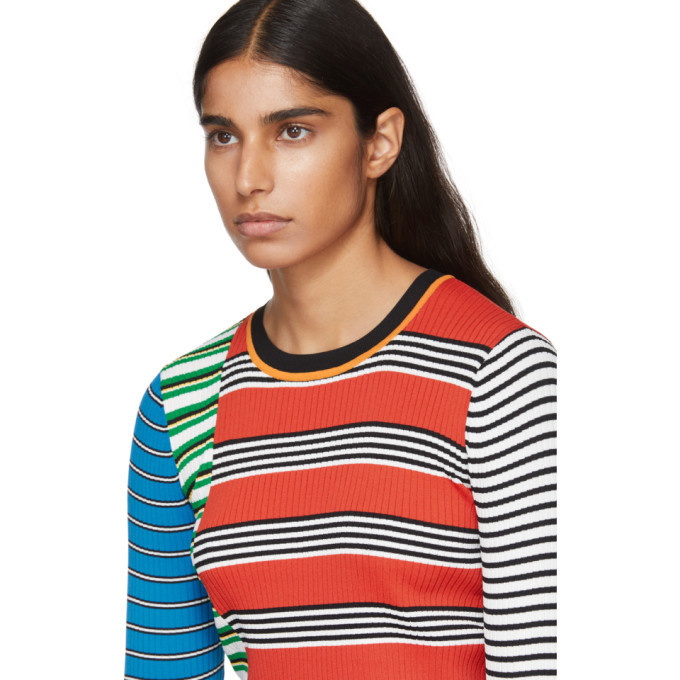 Enfold Red Multi Border Stripe Rib Sweater Enfold