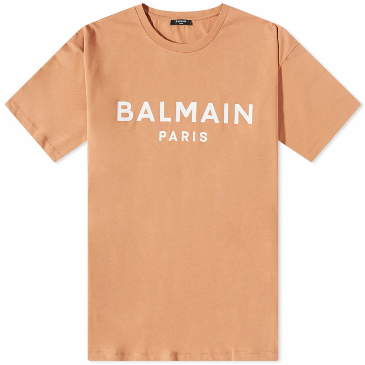 Photo: Balmain Men's Paris Logo T-Shirt in Camel/Natural