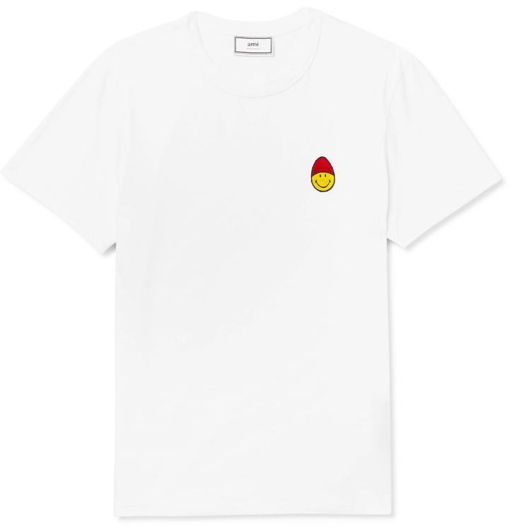 Photo: AMI - The Smiley Company Logo-Appliquéd Cotton-Jersey T-Shirt - White