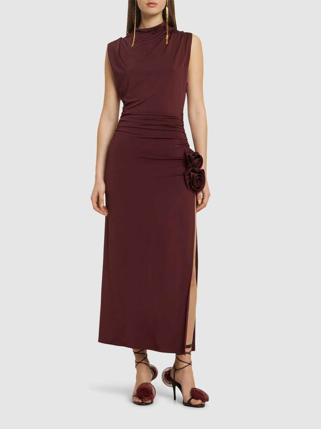 knee length dresses for ladies Magda Butrym Black Ruched Sleeveless Asymmetric Cutout Midi Dress with –  Sellier main image 0