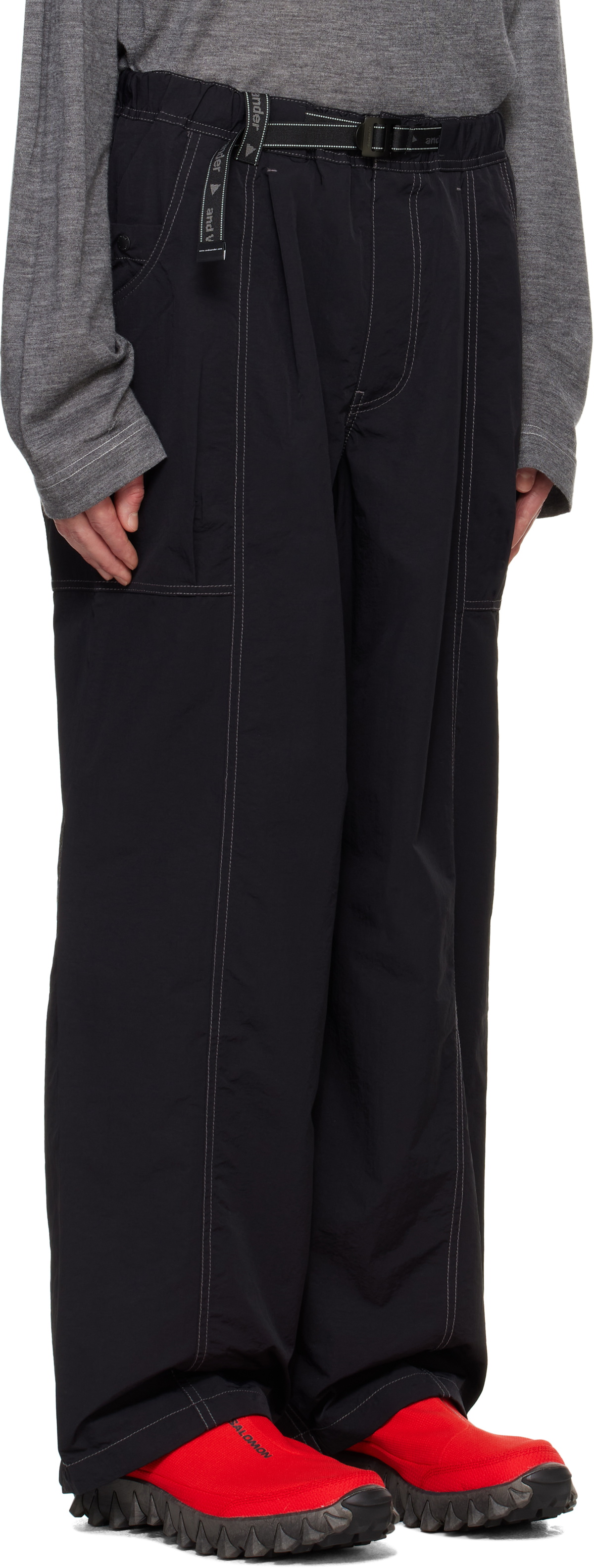 and wander Black Crinkled Nylon Trousers and Wander