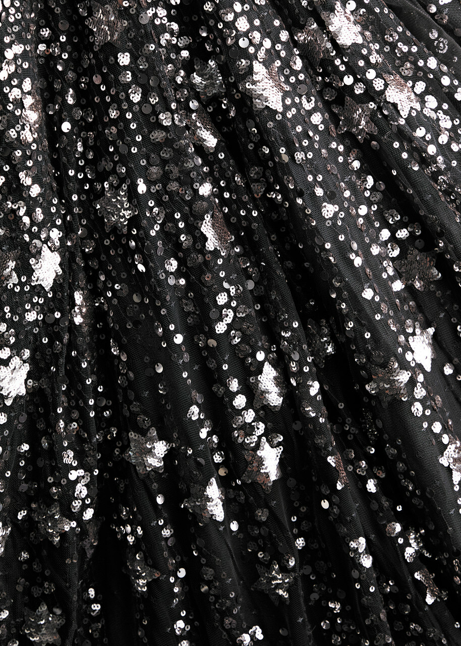 Needle & Thread Shooting Stars Embellished Tulle Cape Gown Gunmetal