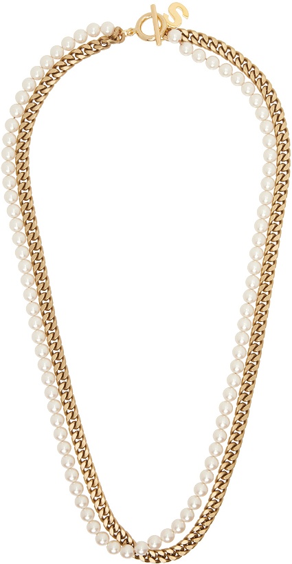 Photo: sacai Gold & White Pearl Chain Long Necklace