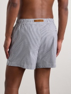 Zegna - Straight-Leg Mid-Length Striped Seersucker Swim Shorts - Blue