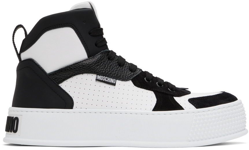 Moschino 専用出品 Moschino White & Black Bumps & Stripes High-Top Sneakers Moschino