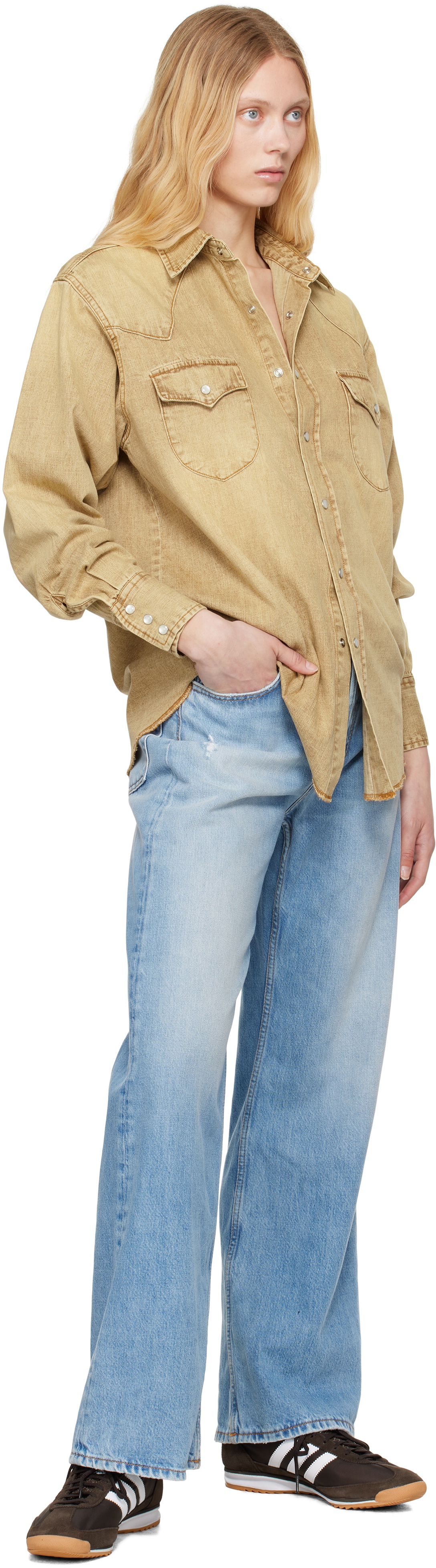 Carter Young Beige Western Denim Shirt