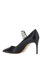 Casadei Black Pumps With Crystal Embellished Strap And High Stiletto Heel In Leather Woman