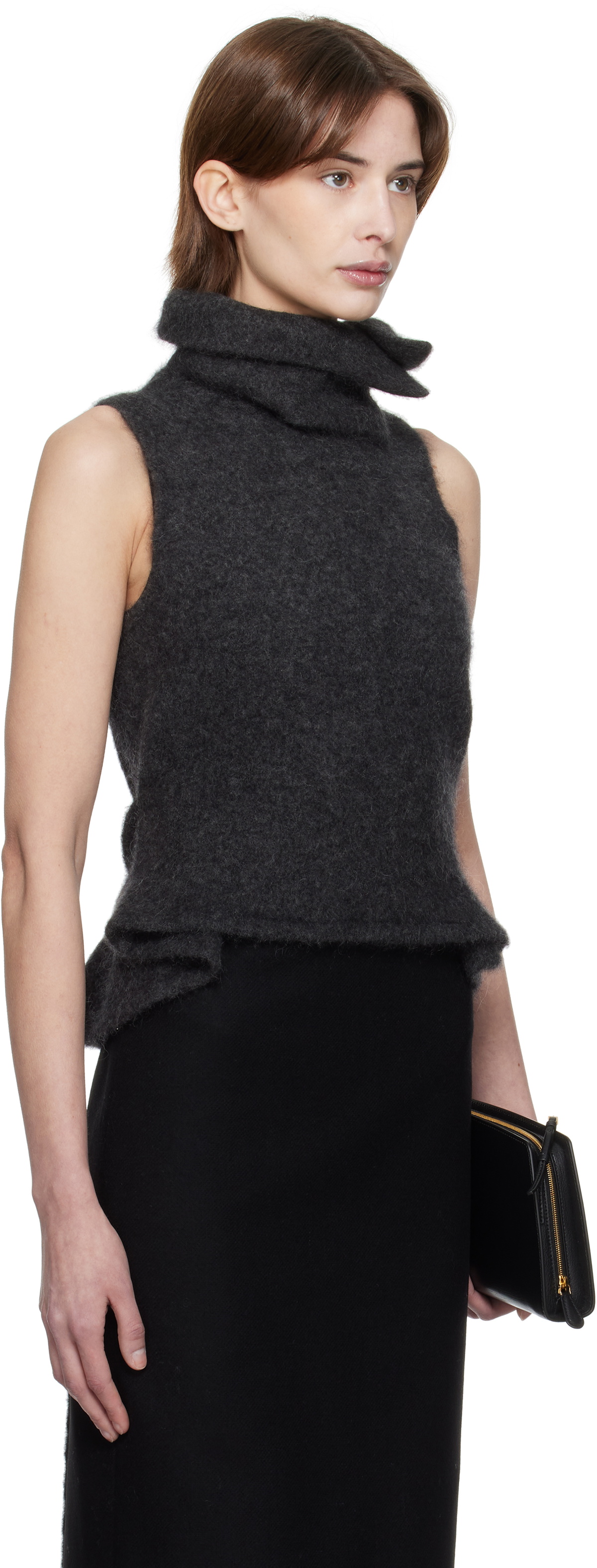 AARON ESH Gray Tied Roller Neck Vest