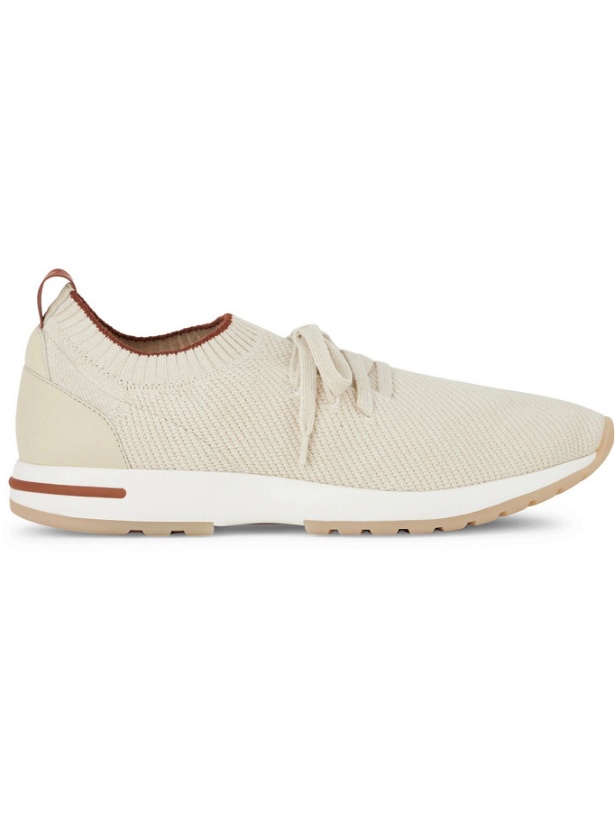 Photo: Loro Piana - 360 Flexy Walk Leather-Trimmed Knitted Silk and Linen-Blend Sneakers - Neutrals