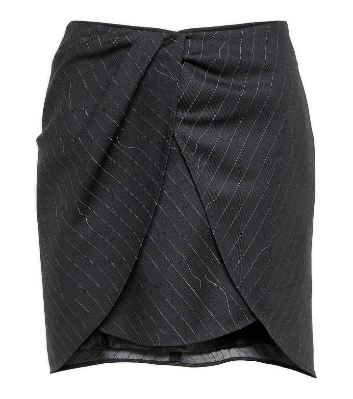 Photo: Off-White Pinstripe asymmetric wool blend miniskirt