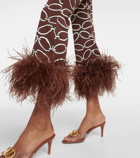 Valentino Feather-trimmed printed pants