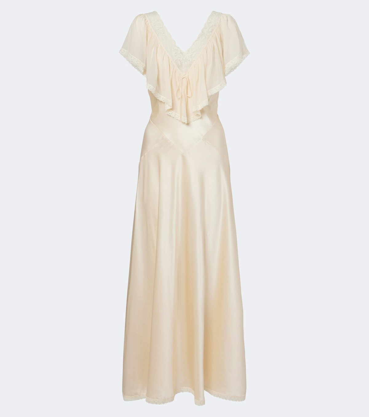 Dôen Léoris lace-trimmed ruffled silk midi dress