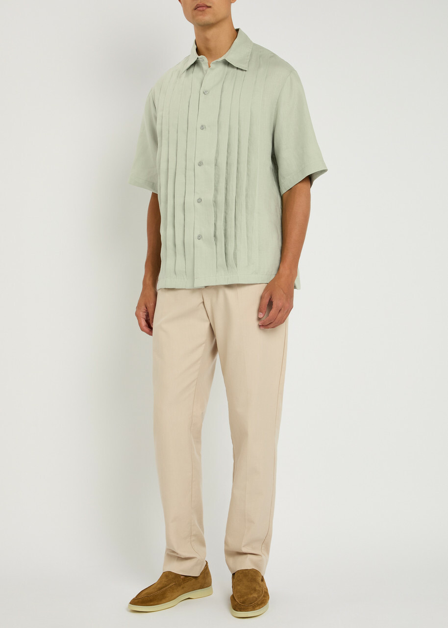 Gusari Montecarlo Pleated Linen Shirt Light Green