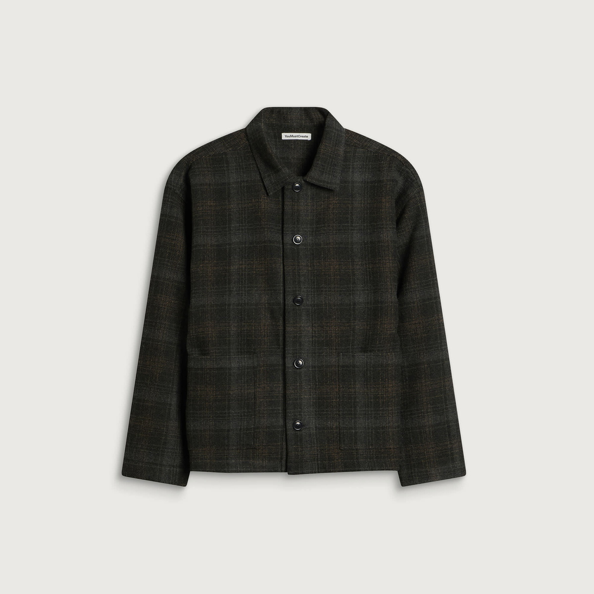 YMC Men's Wool Check PJ Overshirt in Brown Multi