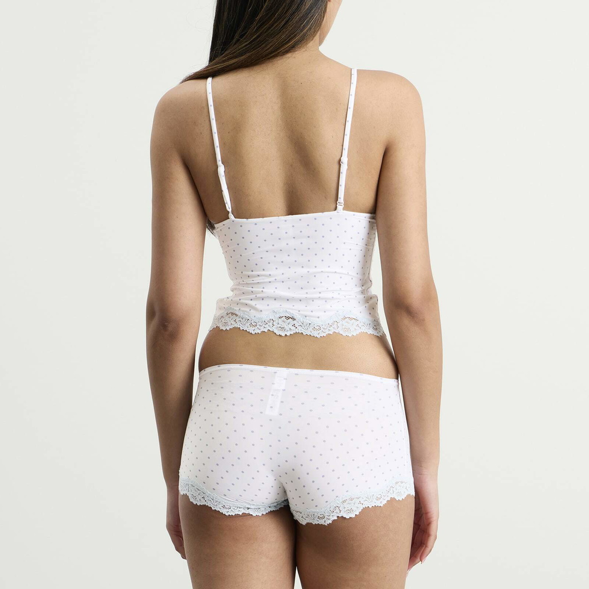 SKIMS Women's Fits Everybody Lace Triange Cami & Boyshort Set in Slate Dot Print