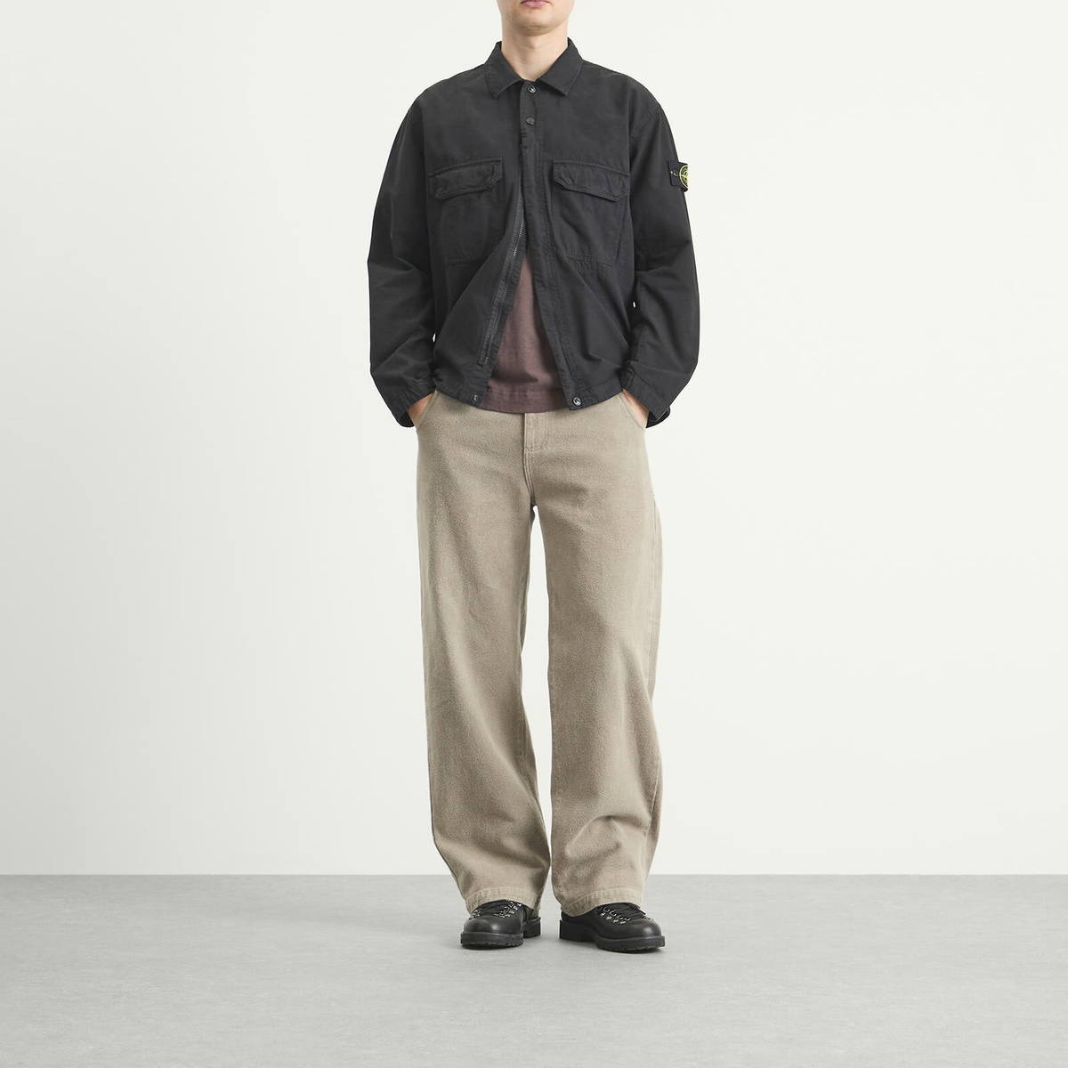 Stone Island Men's Ripstop Zip Shirt Jacket in Black Stone Island