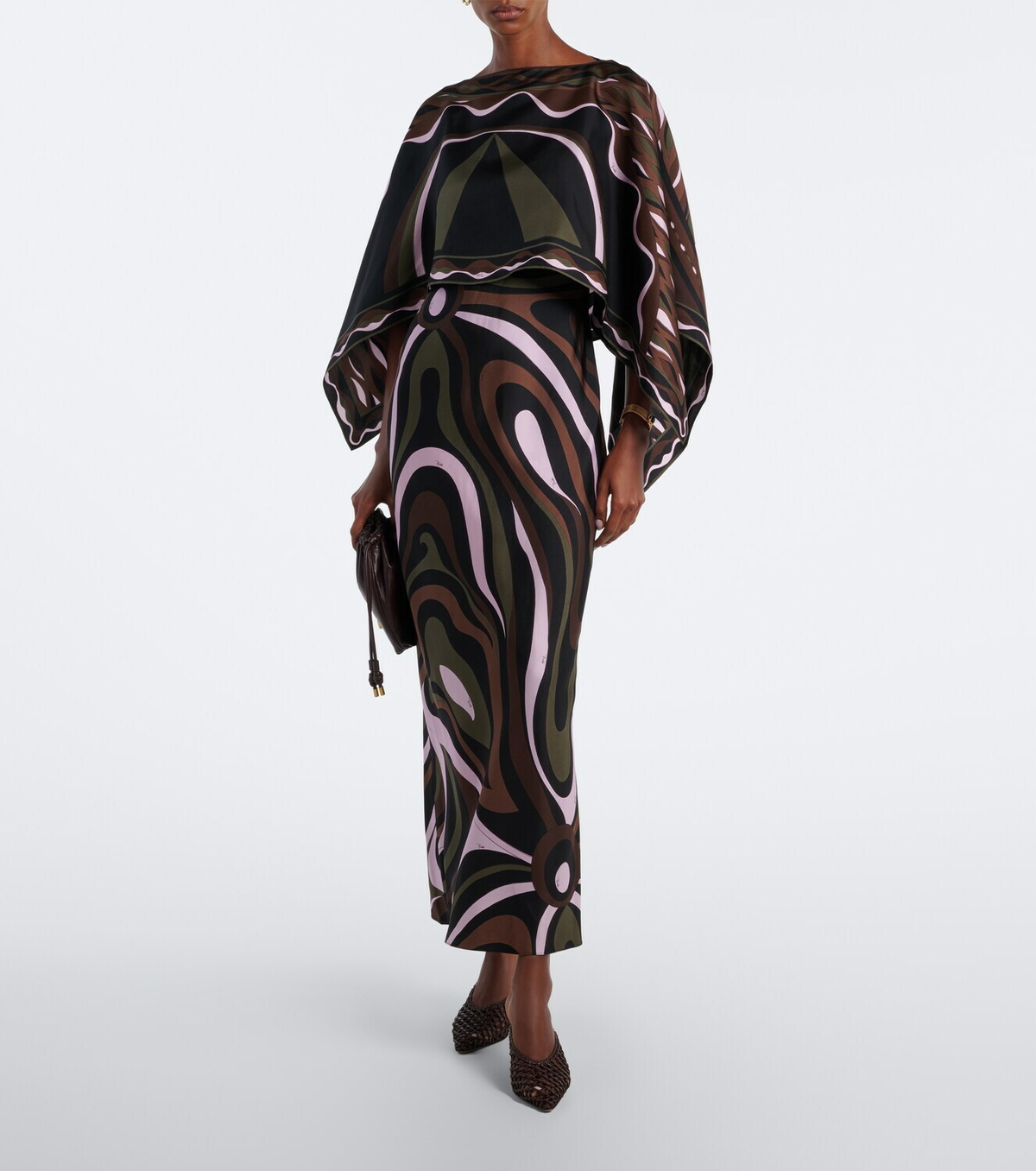 Pucci Marmo and Dune caped silk twill gown