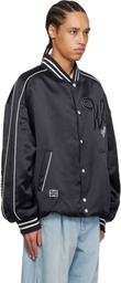WOOYOUNGMI Navy Embroidered Patch Varsity Bomber Jacket