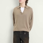 Auralee Men's Cashmere Silk Knit Skipper Polo in Khaki Brown