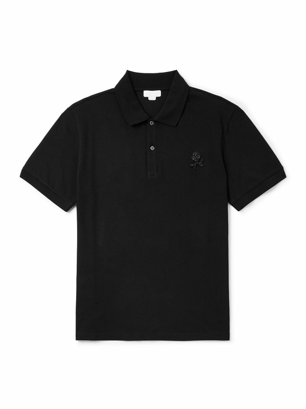 Photo: McQueen - Embellished Cotton-Piqué Polo Shirt - Black