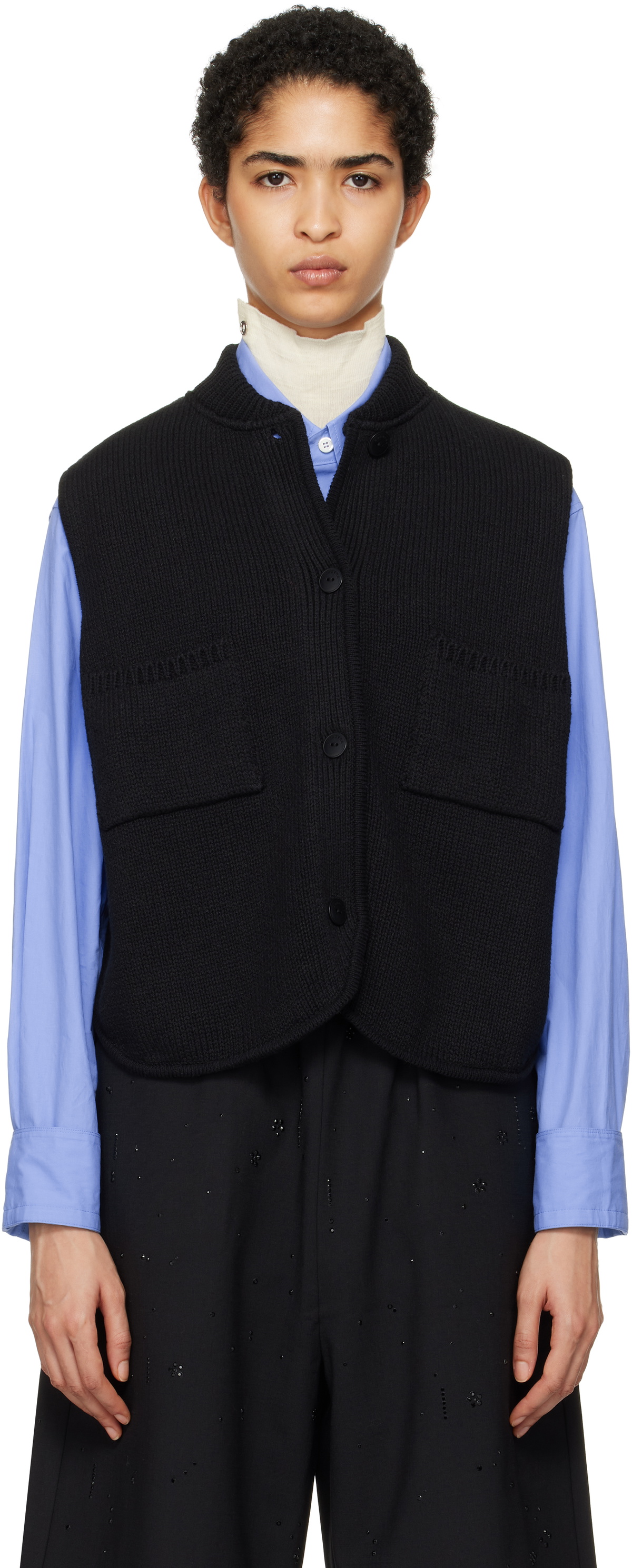 Cordera Black Boxy Cotton Waistcoat Vest